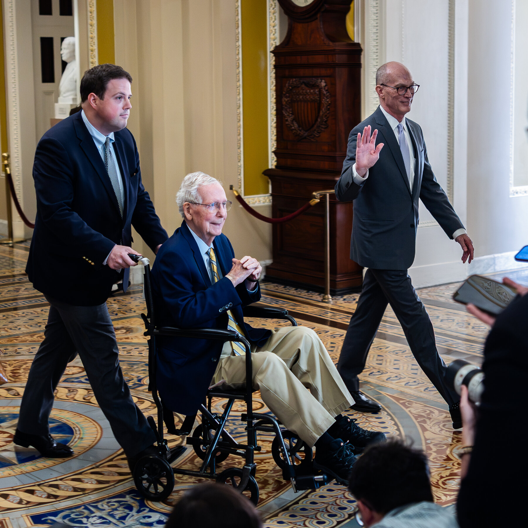 Senator Mitch McConnell arriving for a vote at the Capitol on Monday afternoon. He had not been seen there since he last